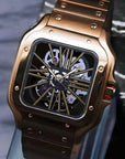 Santos mod watch with skeleton rose gold dial and stainless steel case