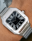 Santos mod watch with black dial and stainless steel case
