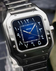 Santos mod watch with blue arabic dial and stainless steel case