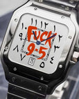 Fuck 9-5 White dial with red text and Silver Band