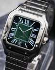 Santos mod watch with green dial and stainless steel case
