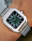 Santos mod watch with green dial and stainless steel case
