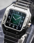 Santos mod watch with green arabic dial and stainless steel case