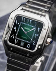 Santos mod watch with green arabic dial and stainless steel case