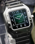 Santos mod watch with green arabic dial and stainless steel case