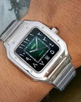 Santos mod watch with green arabic dial and stainless steel case