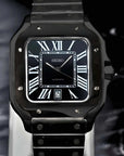 Santos mod watch with triple black dial and stainless steel case
