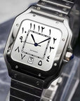 Santos mod watch with white arabic dial and stainless steel case