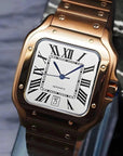 Santos mod watch with white rose gold dial and stainless steel case