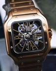Santos mod watch with skeleton rose gold dial and stainless steel case