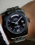 Day Date Black Roman dial with Silver band
