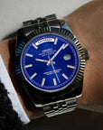 day date blue dial with silver band