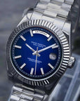 Day date Dark blue dial with silver band