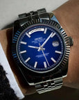 Day date Dark blue dial with silver band