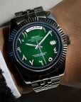 Day date Dark Green Arabic Dial with SIlver Band