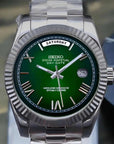 Day date roman dial with silver band