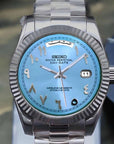 Day date Ice blue arabic dial with silver band