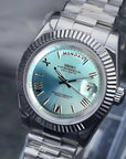 day date ice blue roman dial with Silver band