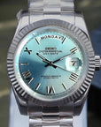 day date ice blue roman dial with Silver band