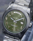 Day date Olive Green Arabic With Silver band