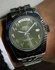 Day date Olive Green Arabic With Silver band
