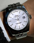 Day date White dial with silver band