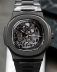 Black skeleton wristwatch