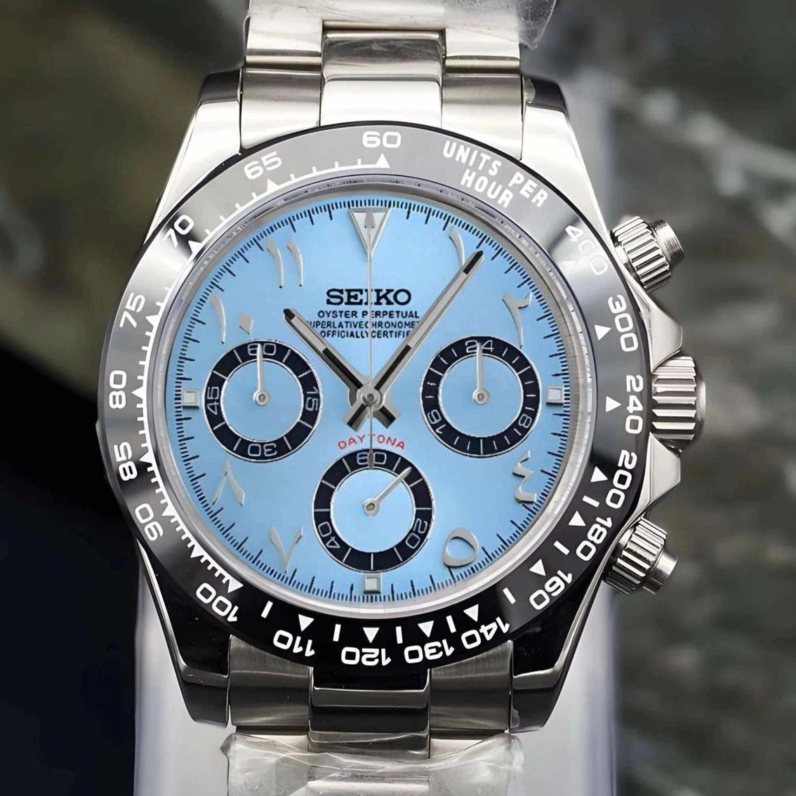 スガキヤ Blue Arabic Daytona Mod | Platinum Dial Chronograph | VK63 Meca