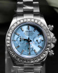Seitona mode platinum baguette with blue dial