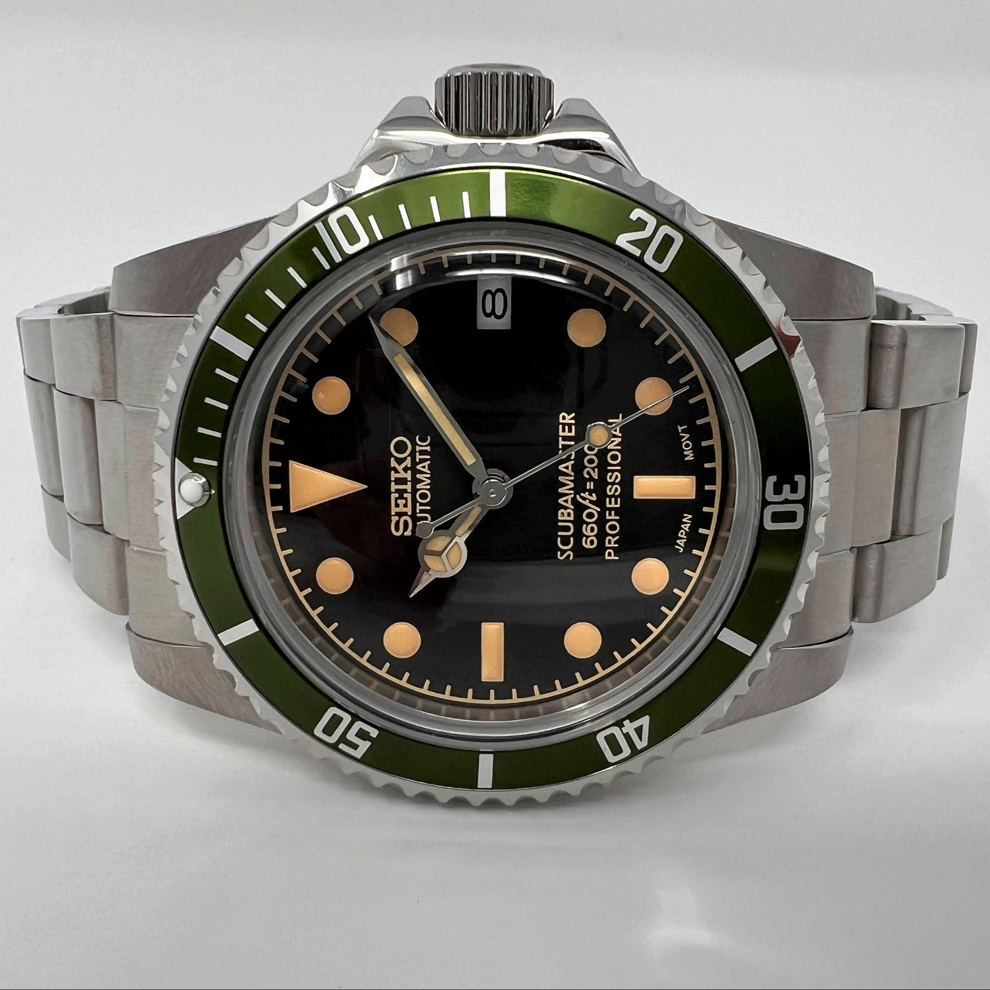 Custom Lime Green Scuba Master | Vintage Sub Style Diver | Domed Acrylic Crystal | Green Milsub | with NH35 Automatic Movement