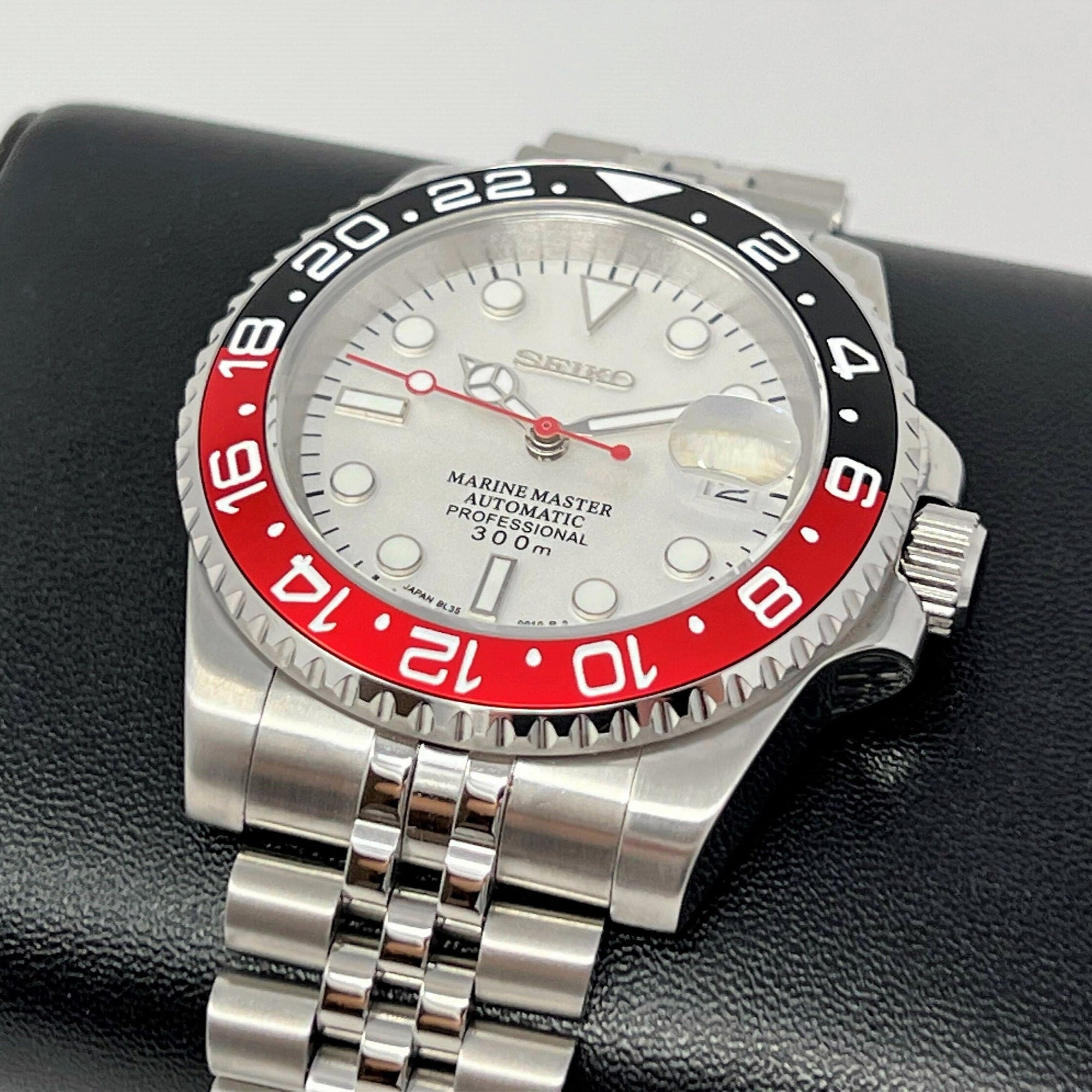 Custom Polar White Coke GMT | Stainless Steel Sport Watch | Sapphire Crystal on Jub Bracelet | Mod | Watch Mod | Custom Watch