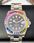 Rainbow | Stainless Steel with Sapphire Crystal | Oyst Steel Bracelet with Rainbow Jewel Bezel | Bust Down | Watch Mod | Bling