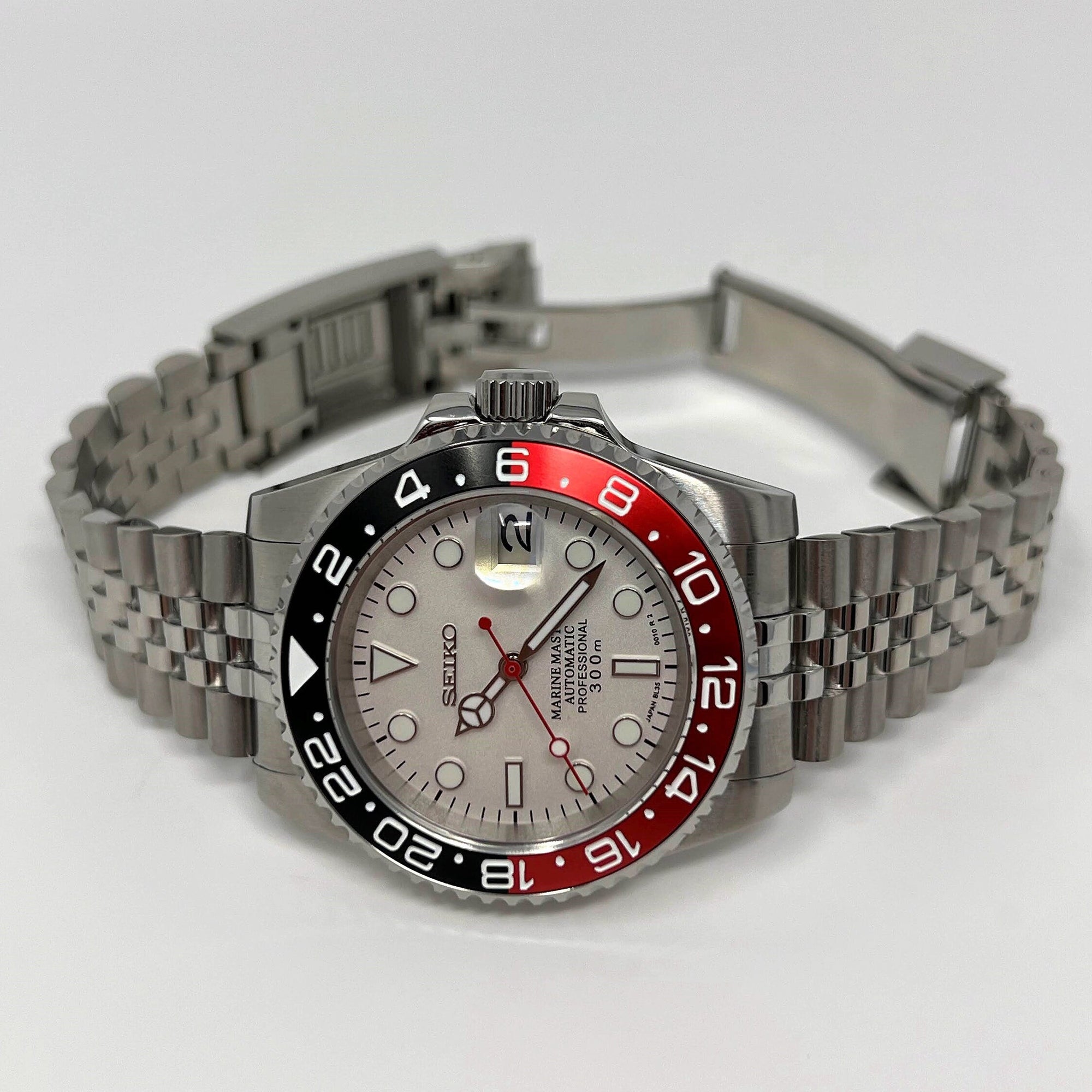 Custom Polar White Coke GMT | Stainless Steel Sport Watch | Sapphire Crystal on Jub Bracelet | Mod | Watch Mod | Custom Watch