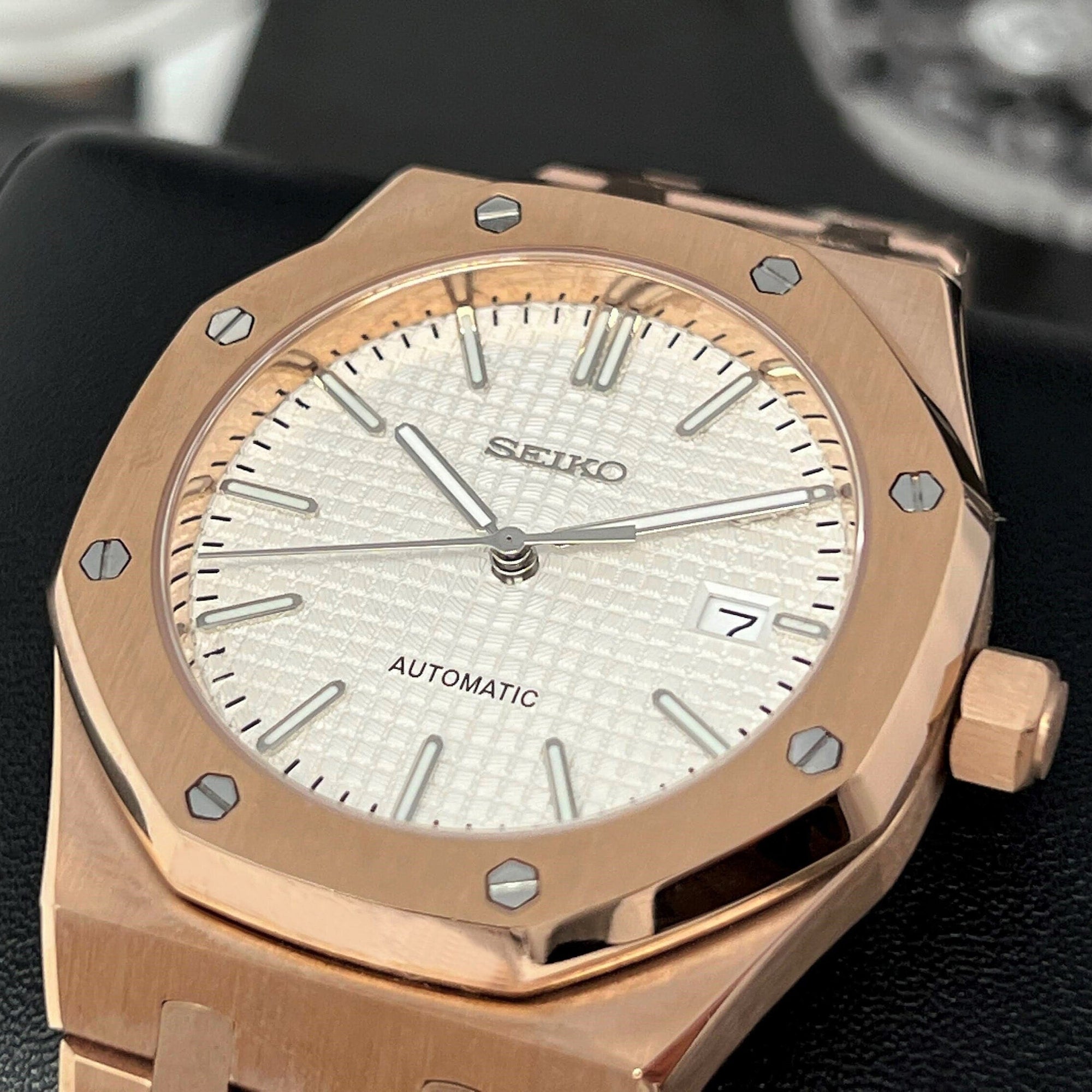 Seikoak Rose Gold Luxury Dress Watch | White Dial | Mod | Watch Mod | Custom Watch | NH35 Automatic Movement | 42mm | Steel Sport