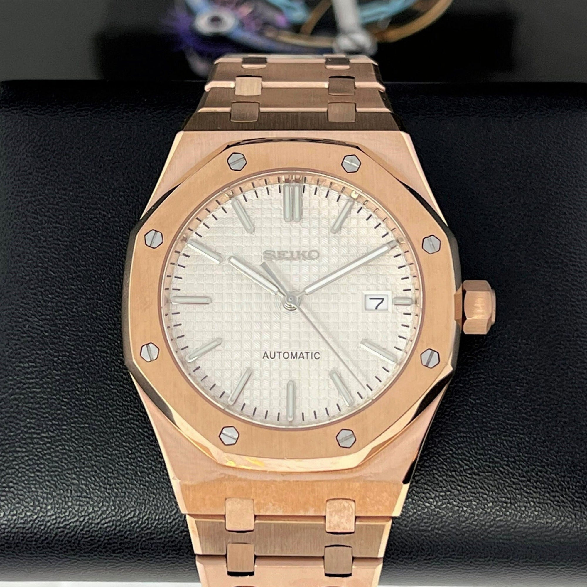 Seikoak Rose Gold Luxury Dress Watch | White Dial | Mod | Watch Mod | Custom Watch | NH35 Automatic Movement | 42mm | Steel Sport