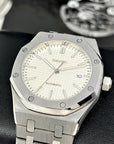 Seikoak - Luxury White on Stainless Steel - Beautiful Dress Watch 42mm | Royal | Oak | Waffle Dial | Premium Luxury Wristwatch | Men's Watch