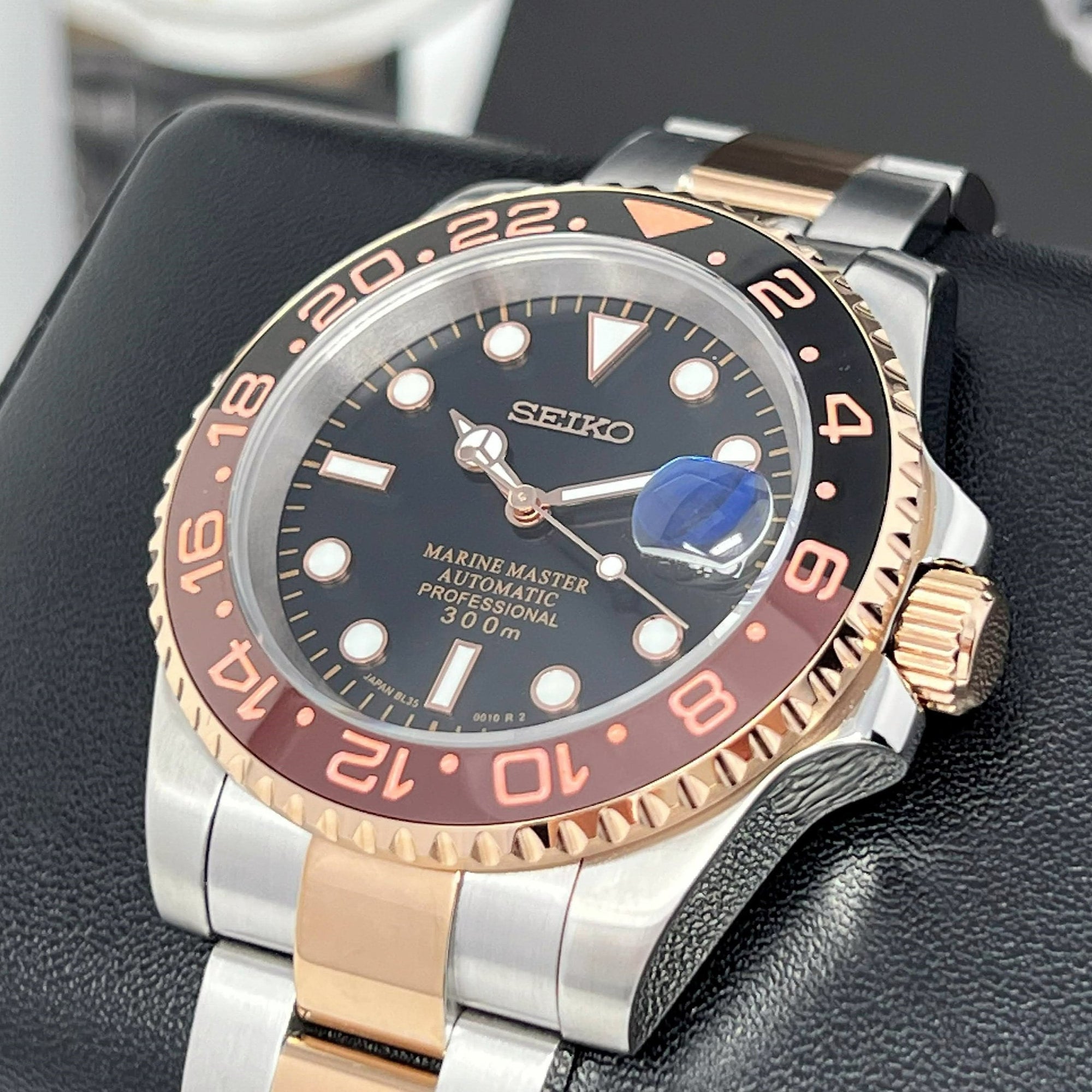 Custom Rootbeer Two Tone GMT Watch | Stainless Steel Sport Watch | Custom Sub | 20mm Oyst Bracelet | Perpetual Date | Sub | 41mm