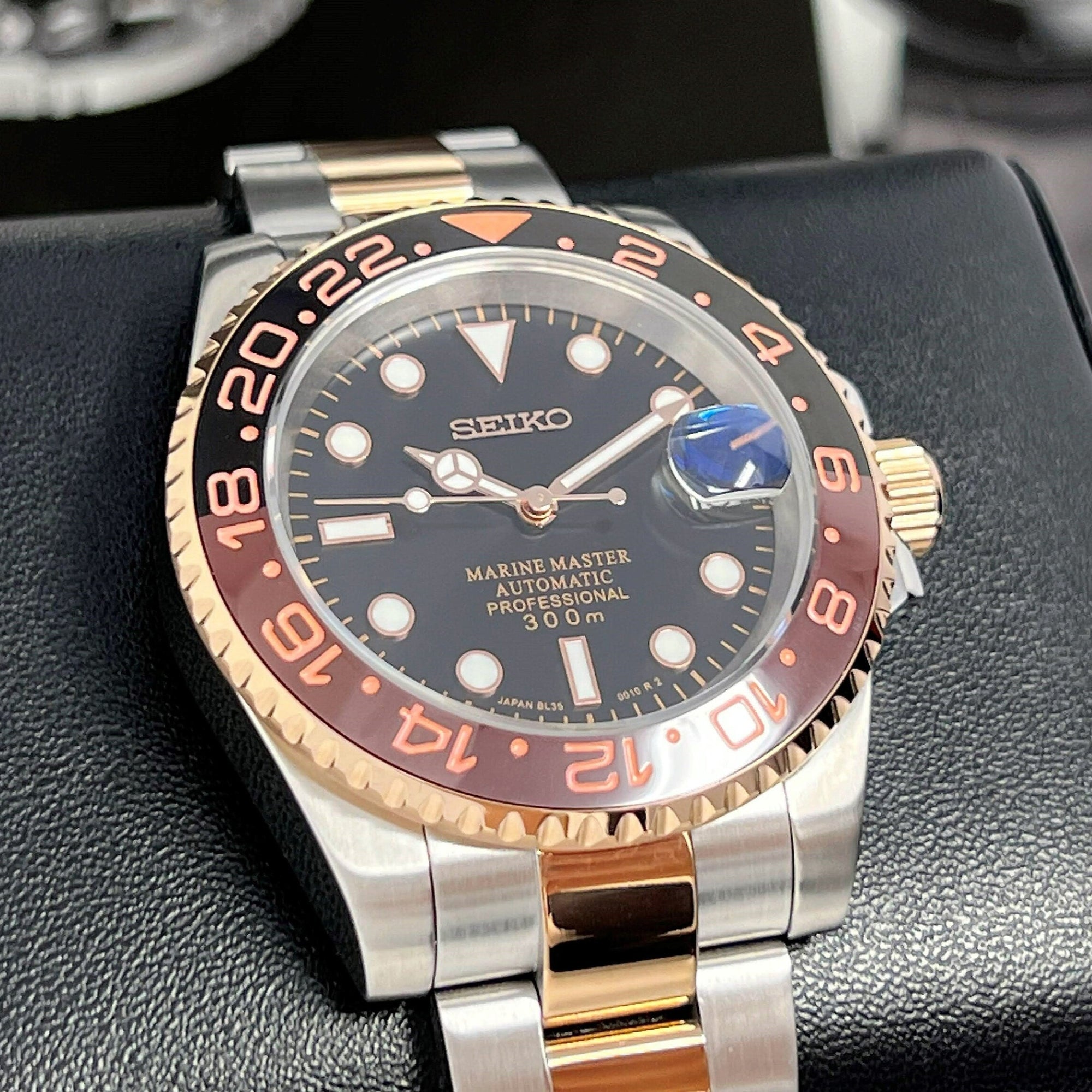 Custom Rootbeer Two Tone GMT Watch | Stainless Steel Sport Watch | Custom Sub | 20mm Oyst Bracelet | Perpetual Date | Sub | 41mm