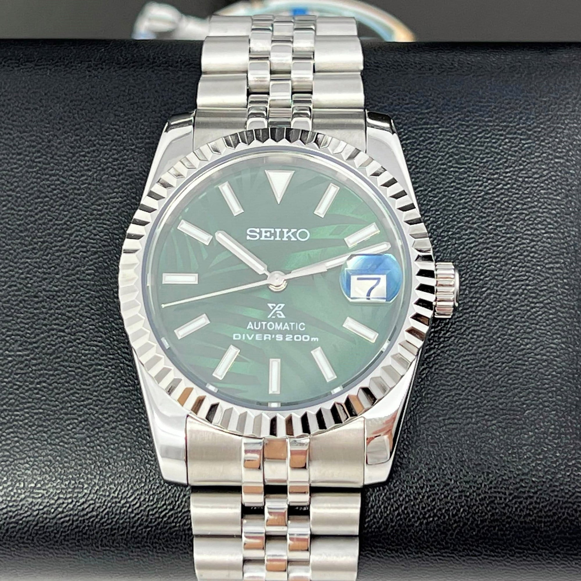 Custom Palm Green Datejust 36 / 39mm | Fluted Bezel | Stainless Steel Jub | Date | NH35 | Mod | Watch Mod | Custom Watch Mod