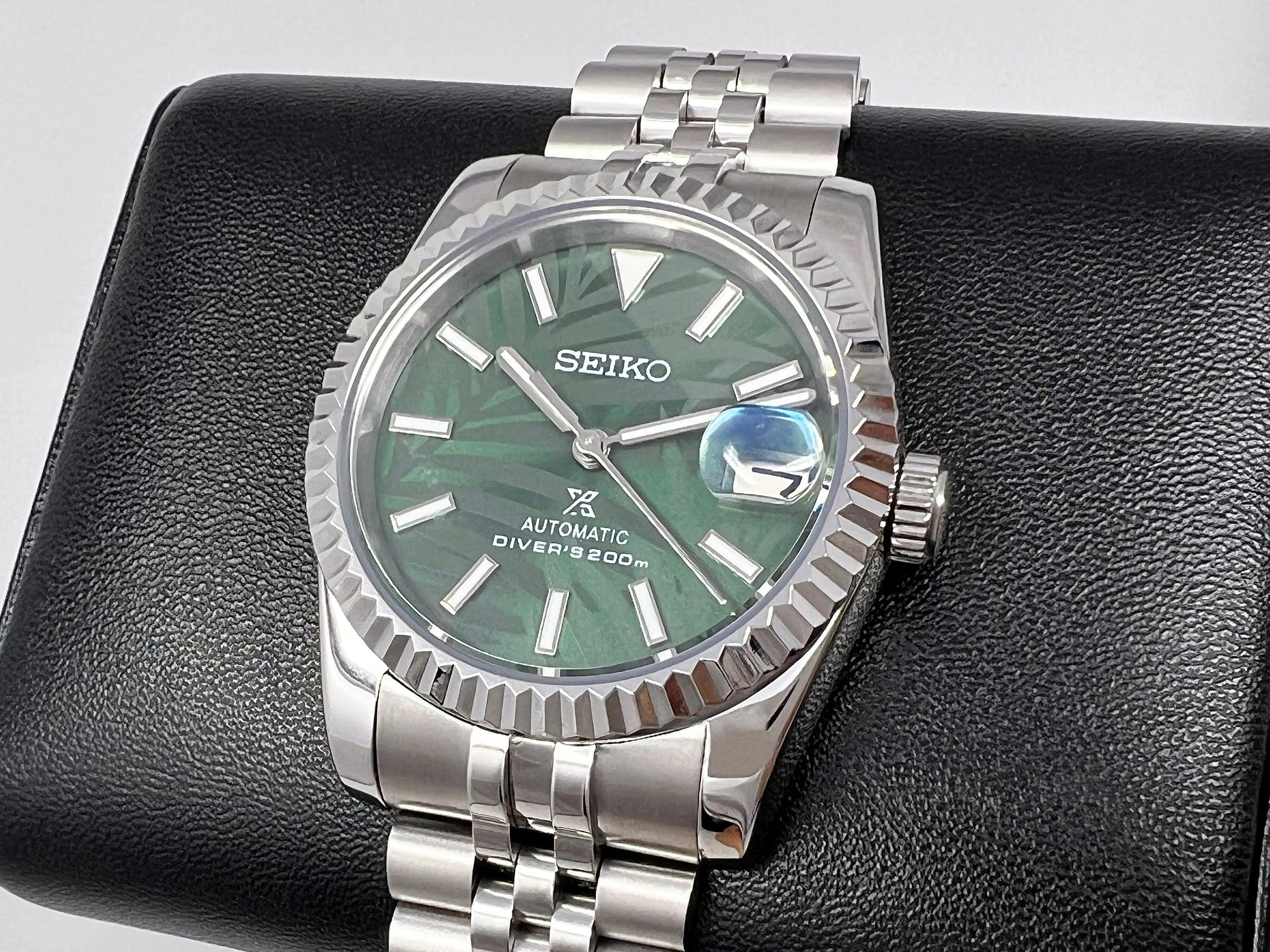 Custom Palm Green Datejust 36 / 39mm | Fluted Bezel | Stainless Steel Jub | Date | NH35 | Mod | Watch Mod | Custom Watch Mod