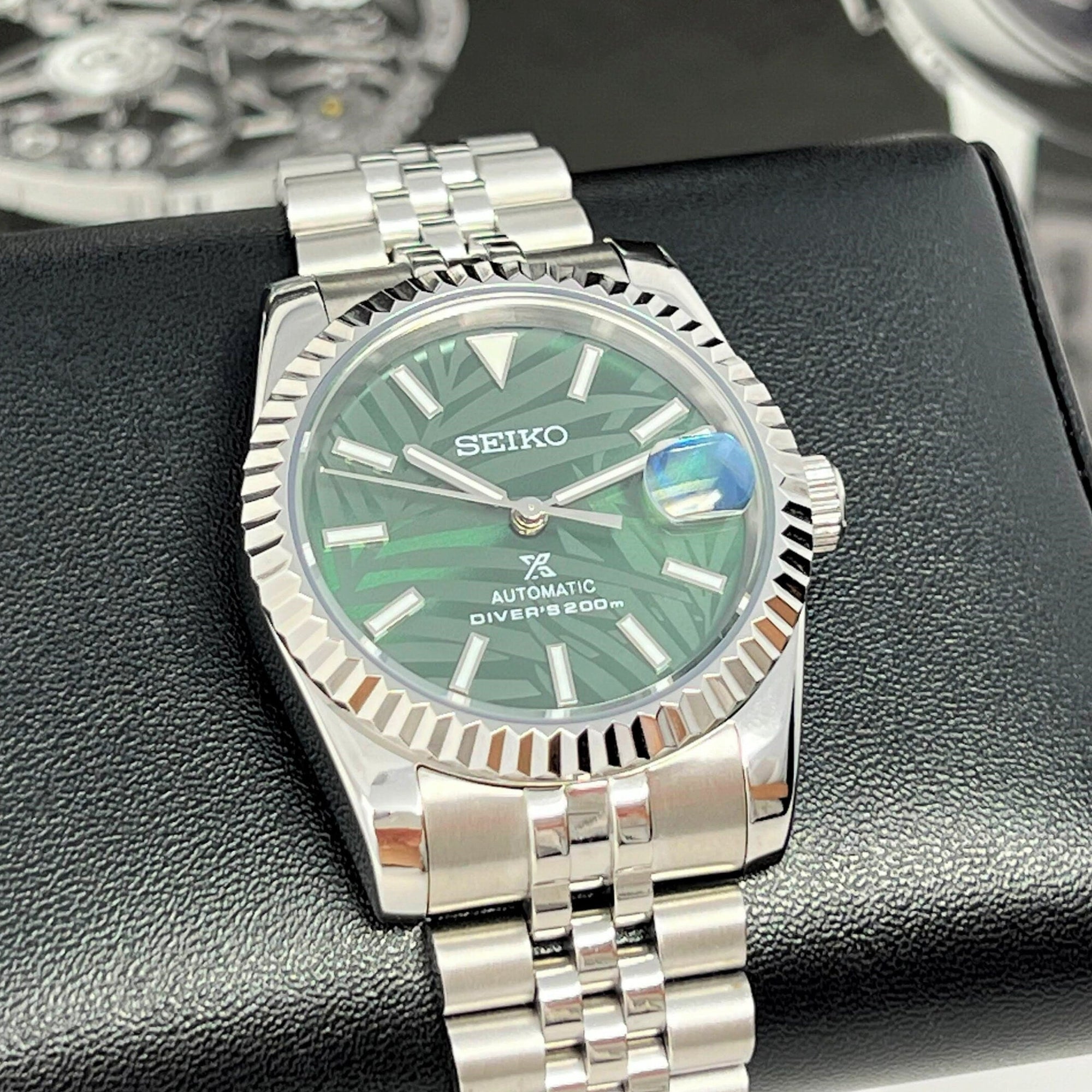 Custom Palm Green Datejust 36 / 39mm | Fluted Bezel | Stainless Steel Jub | Date | NH35 | Mod | Watch Mod | Custom Watch Mod