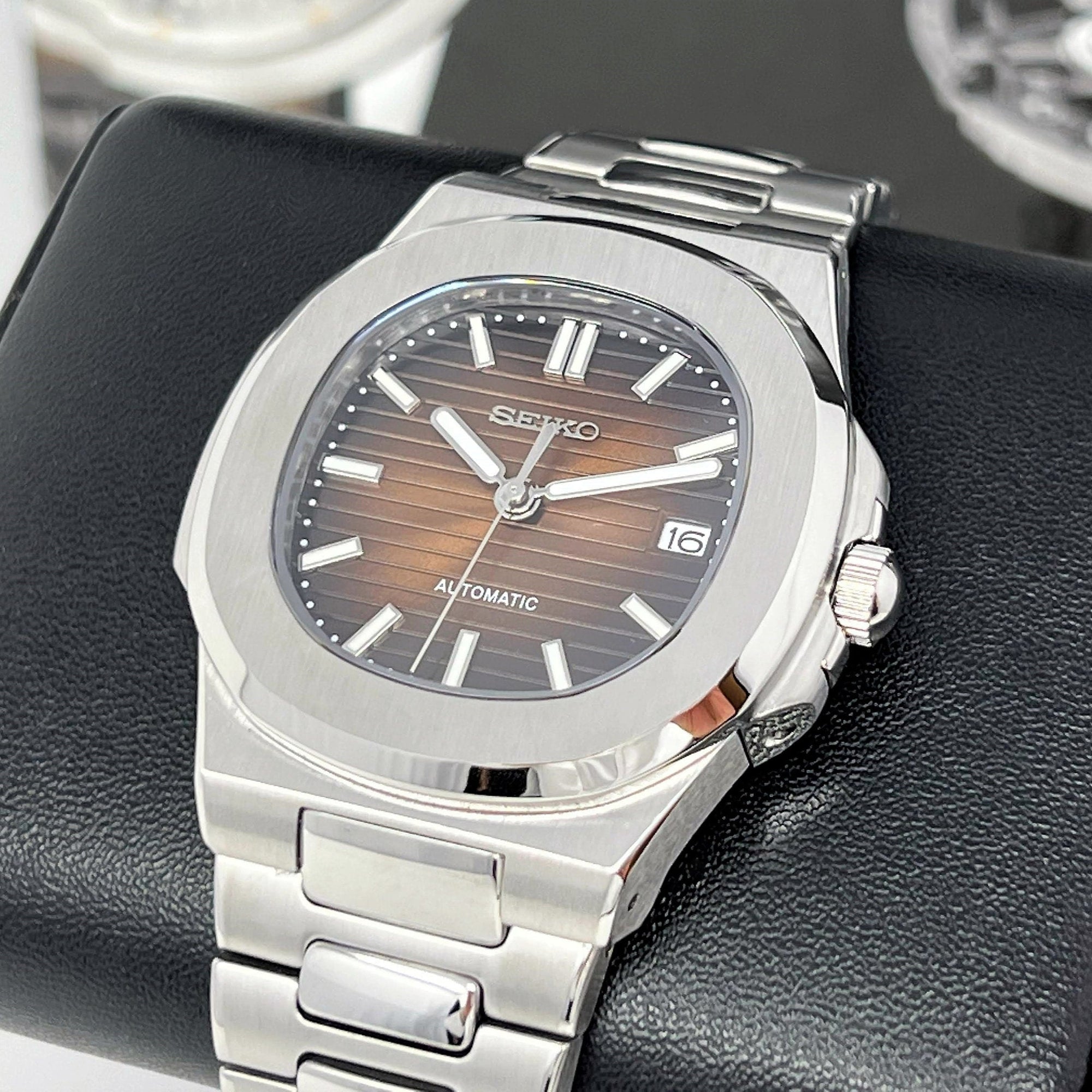 Custom Seikonaut Luxury Brown | Stainless Steel | Modern Automatic Dress Sport Watch with Sapphire Crystal | Mod | Watch Mod