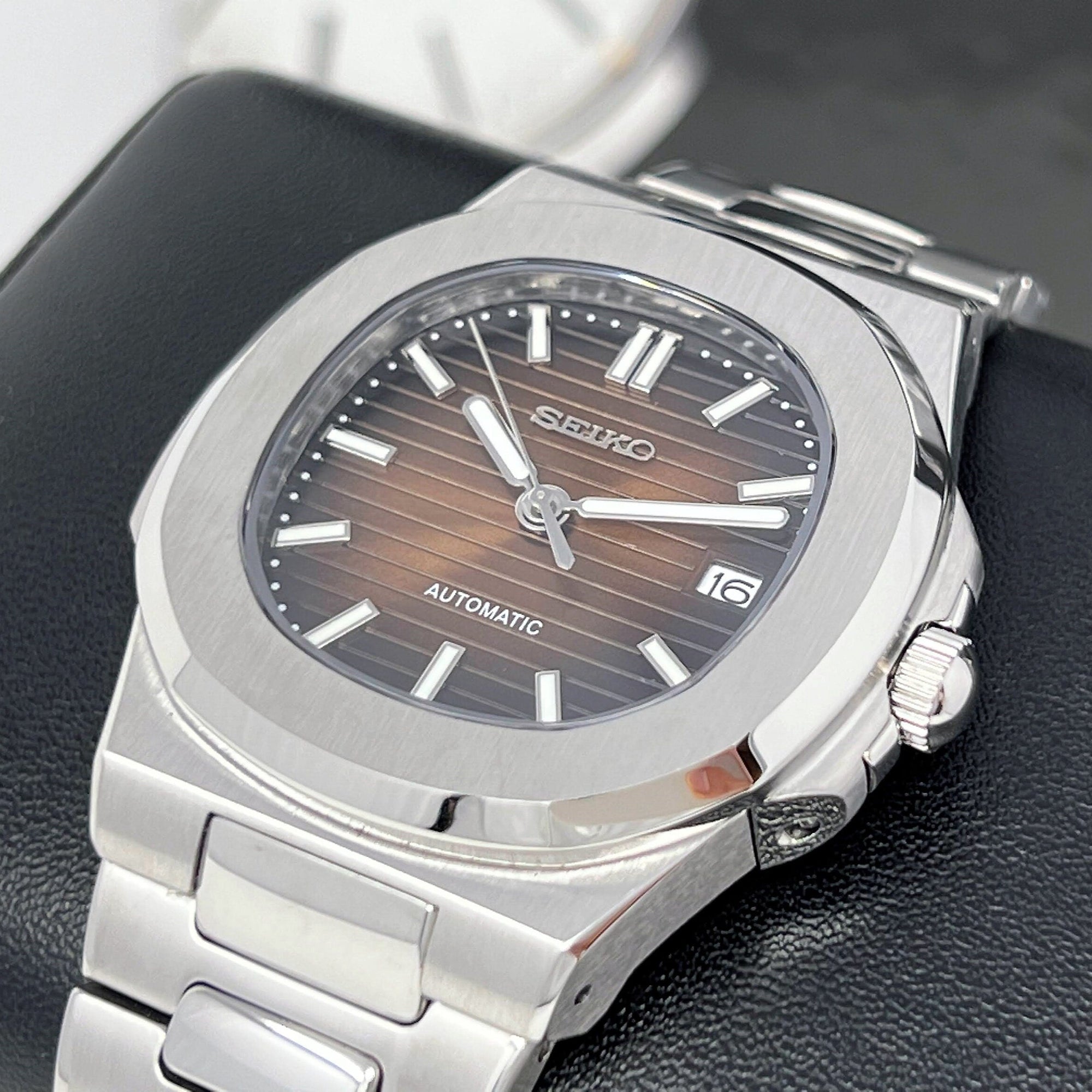 Custom Seikonaut Luxury Brown | Stainless Steel | Modern Automatic Dress Sport Watch with Sapphire Crystal | Mod | Watch Mod