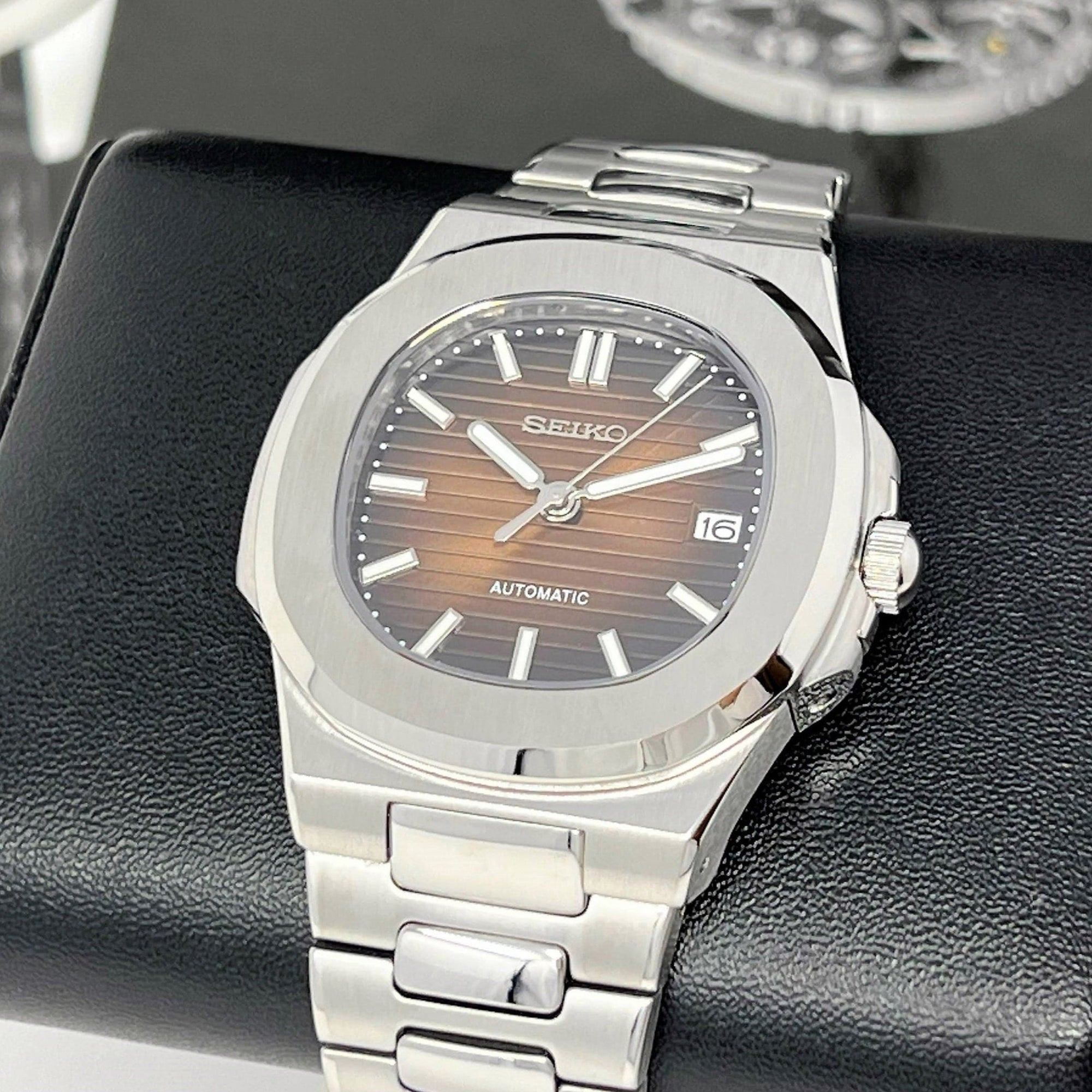 Custom Seikonaut Luxury Brown | Stainless Steel | Modern Automatic Dress Sport Watch with Sapphire Crystal | Mod | Watch Mod