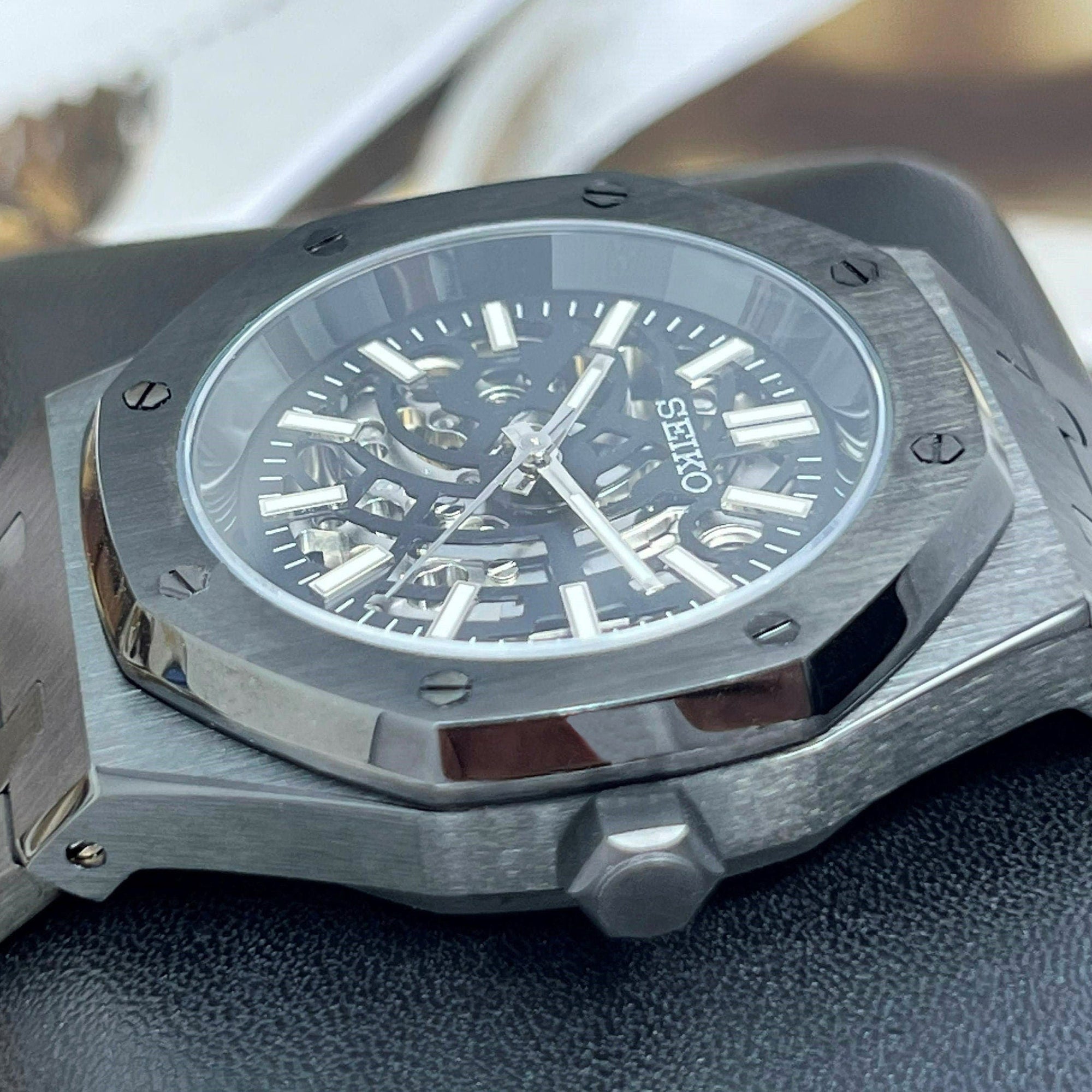 Seikoak Skeleton Watch | Blacked Out See Through Open Heart | Skeleton Watch Movement | Black Wristwatch | Mens Watch | Watch Mod | NH70