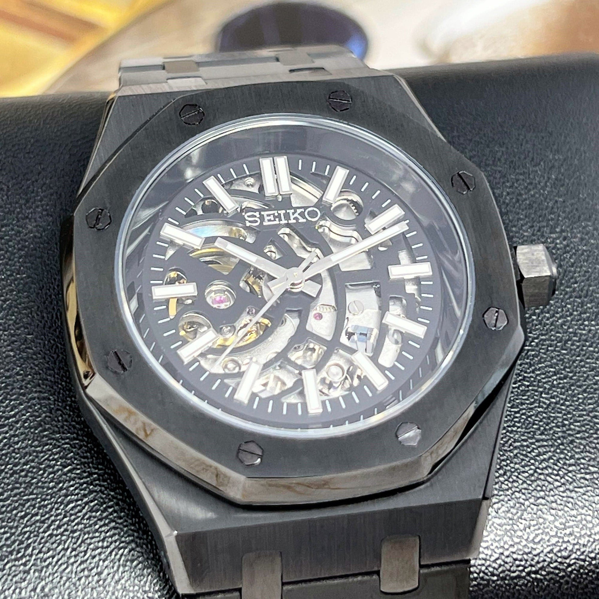 Seikoak Skeleton Watch | Blacked Out See Through Open Heart | Skeleton Watch Movement | Black Wristwatch | Mens Watch | Watch Mod | NH70