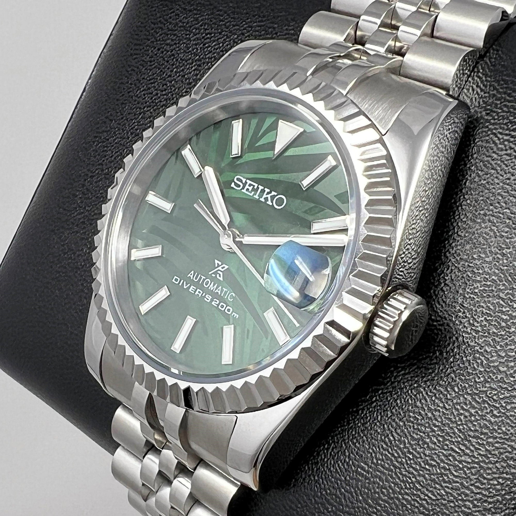 Custom Palm Green Datejust 36 / 39mm | Fluted Bezel | Stainless Steel Jub | Date | NH35 | Mod | Watch Mod | Custom Watch Mod