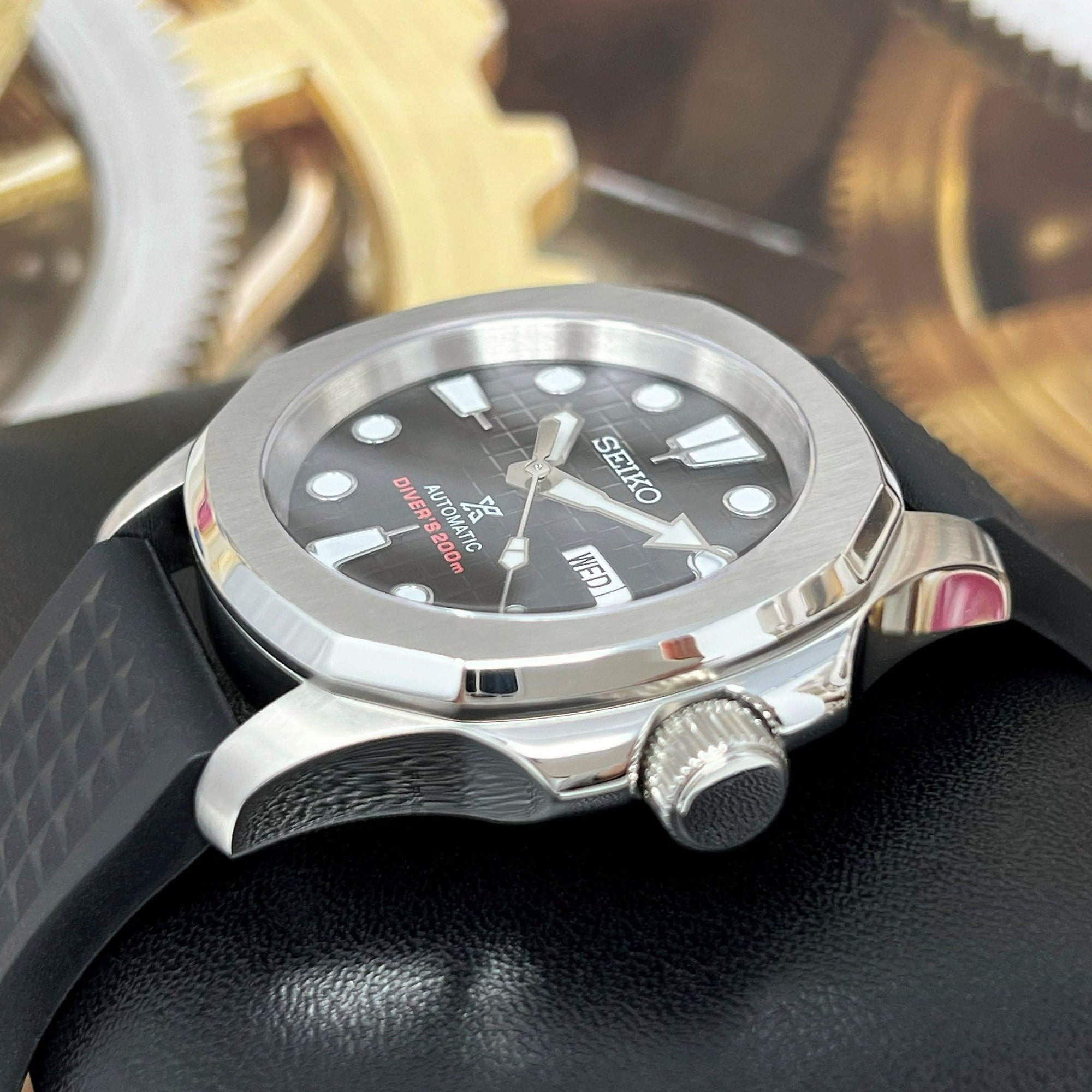 Custom Seikonaut Luxury Modern Diver | Turtle Dial | with NH36 Day Date Automatic Movement | Black Rubber | Sport Watch | Men's Watch