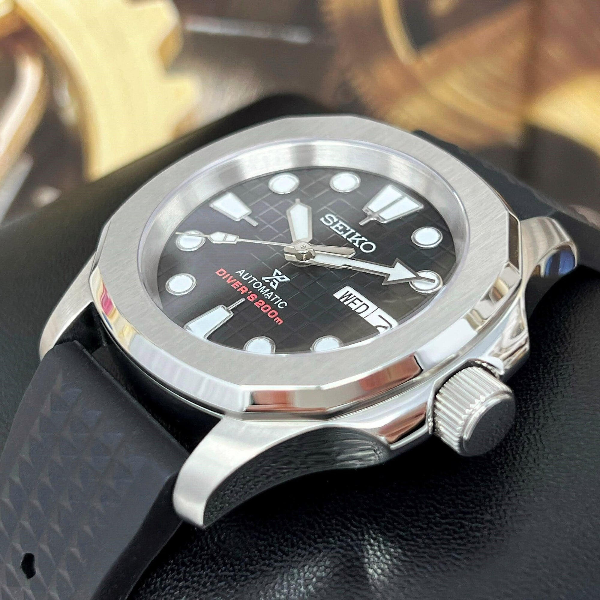Custom Seikonaut Luxury Modern Diver | Turtle Dial | with NH36 Day Date Automatic Movement | Black Rubber | Sport Watch | Men's Watch