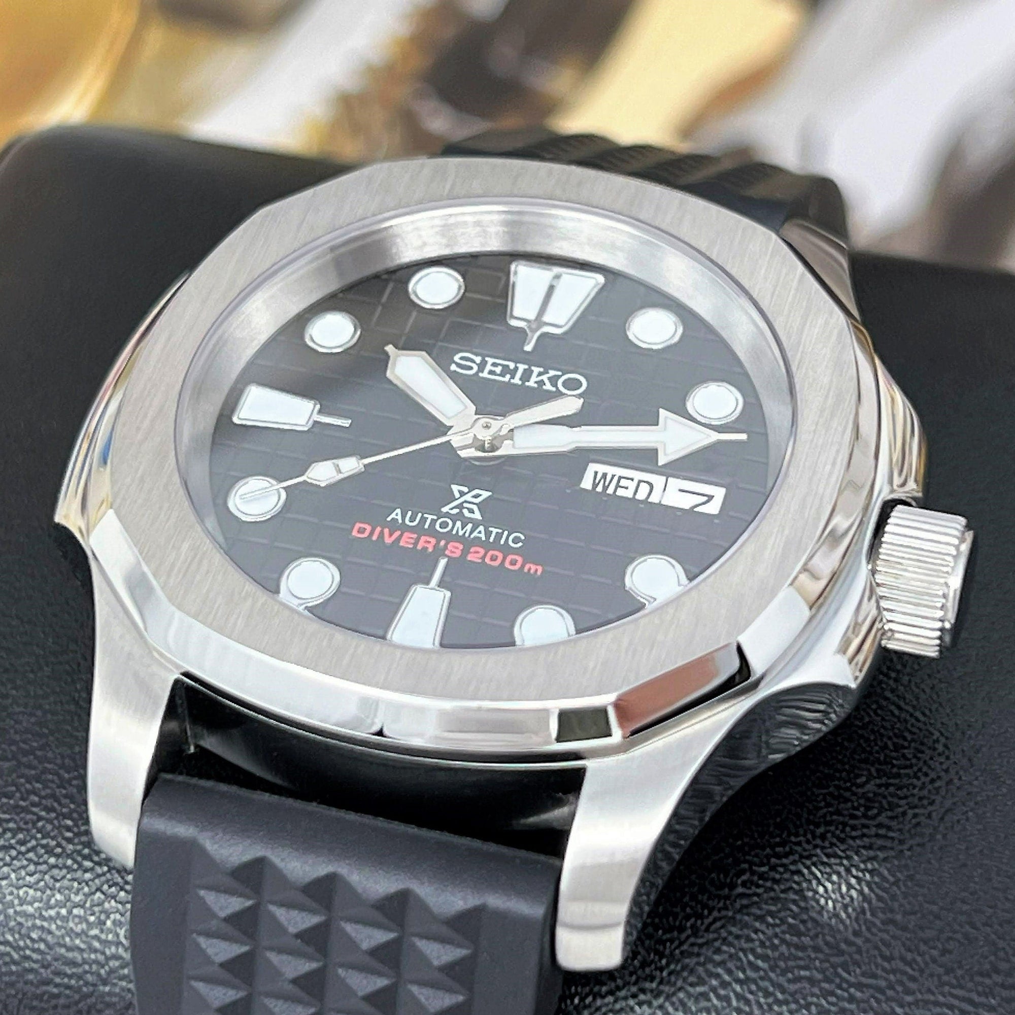 Custom Seikonaut Luxury Modern Diver | Turtle Dial | with NH36 Day Date Automatic Movement | Black Rubber | Sport Watch | Men's Watch